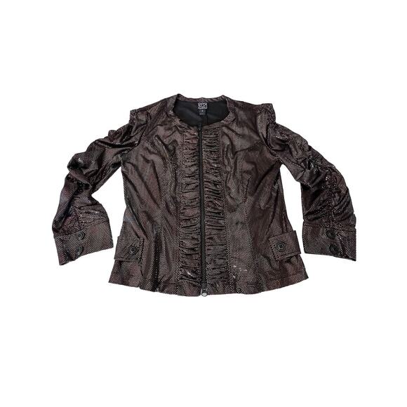 Clara Sun Woo Shiny Metallic Dot Dress Jacket Zip Up Size Medium - Picture 6 of 11